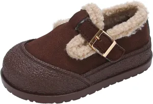 Snow Sneakers for Boys Girls, Suede Platform Warm Fr Lined Fashion Slip-on Comfortable Winter Flat Ankle Shoes