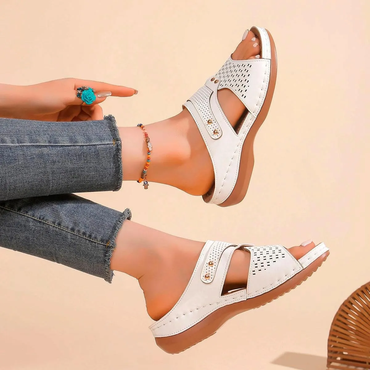 Summer Solid Slip On Casual Open Toe Wedges Comfortable Beach Shoes Sandals Slippers Lady Memory Foam Flip Flop