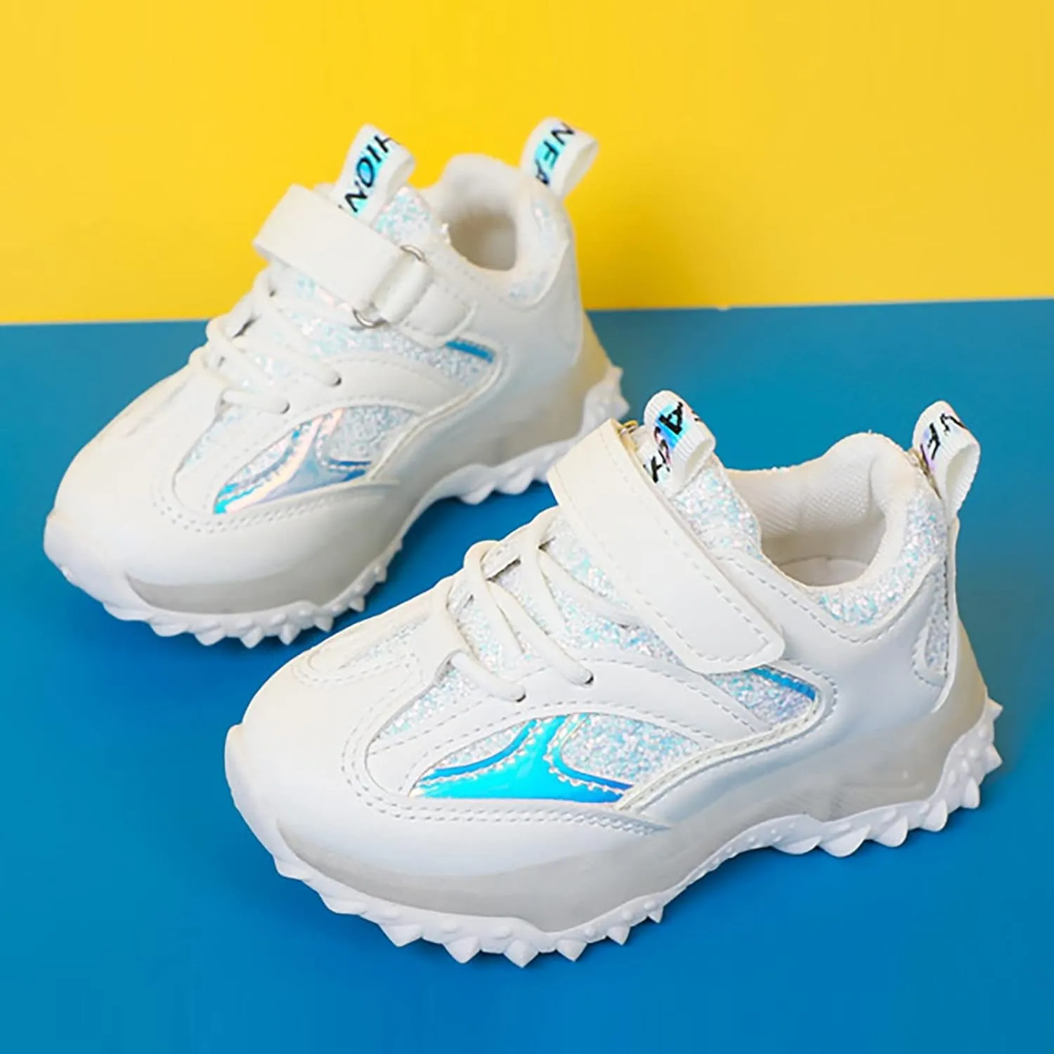 Toddler Baby Boys Girls Glitter Sneakers Lace Strap Sole Non Slip First Walking Sequins Sport Shoes Running Casual Shoes