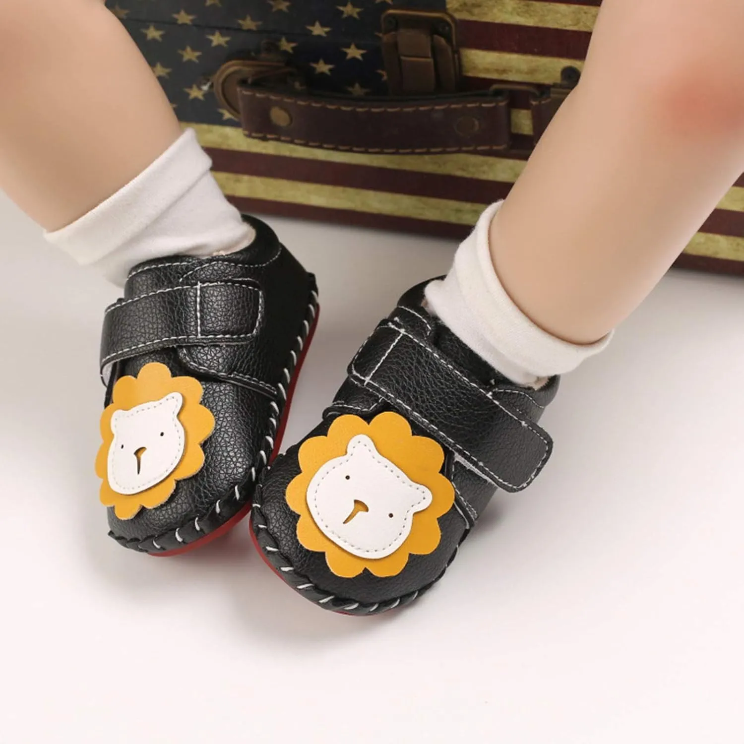 Toddler Baby Sneakers Rubber Sole Cartoon Bear Shoes Children Boys Girls PU Leather Non-Slip First Walking Shoes