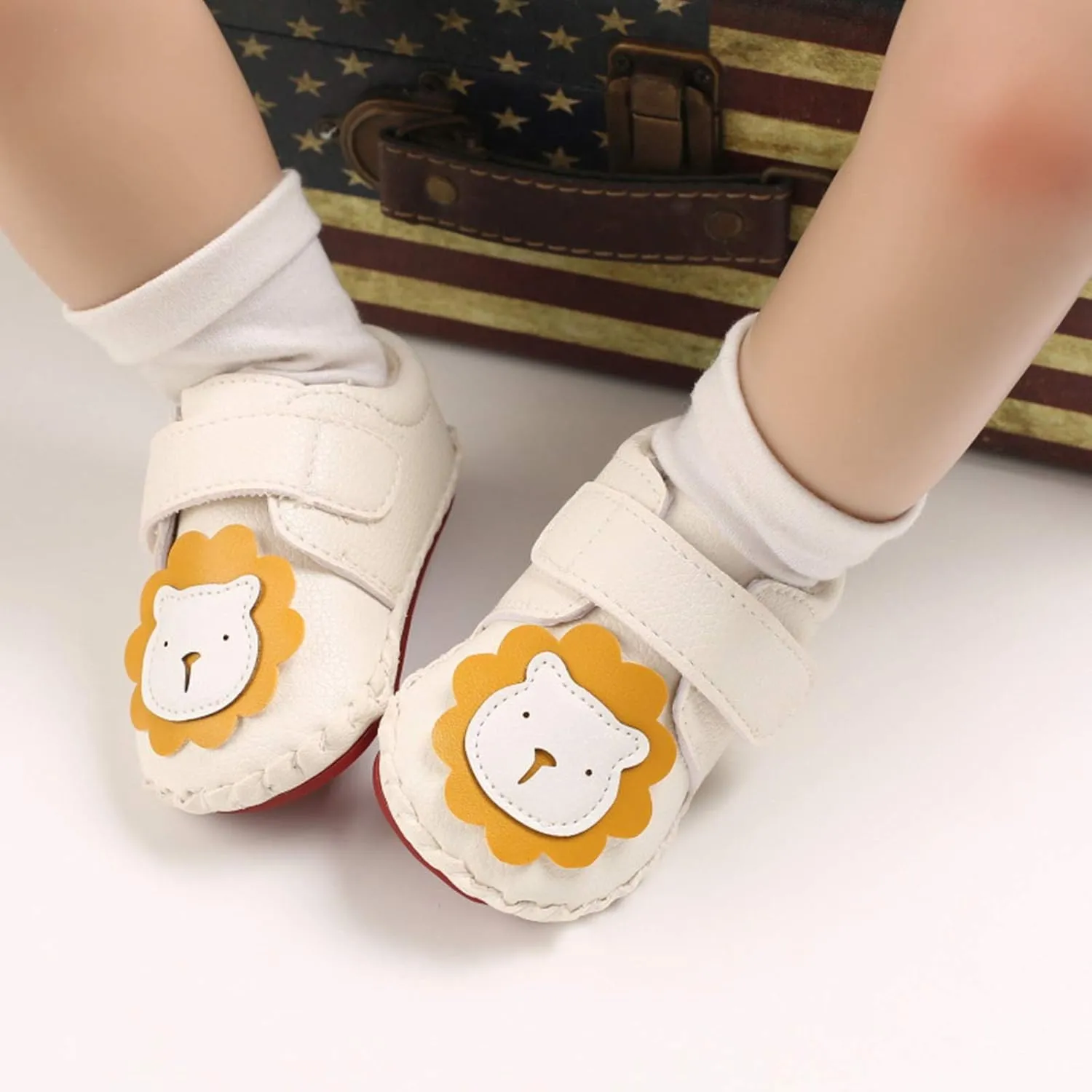 Toddler Baby Sneakers Rubber Sole Cartoon Bear Shoes Children Boys Girls PU Leather Non-Slip First Walking Shoes