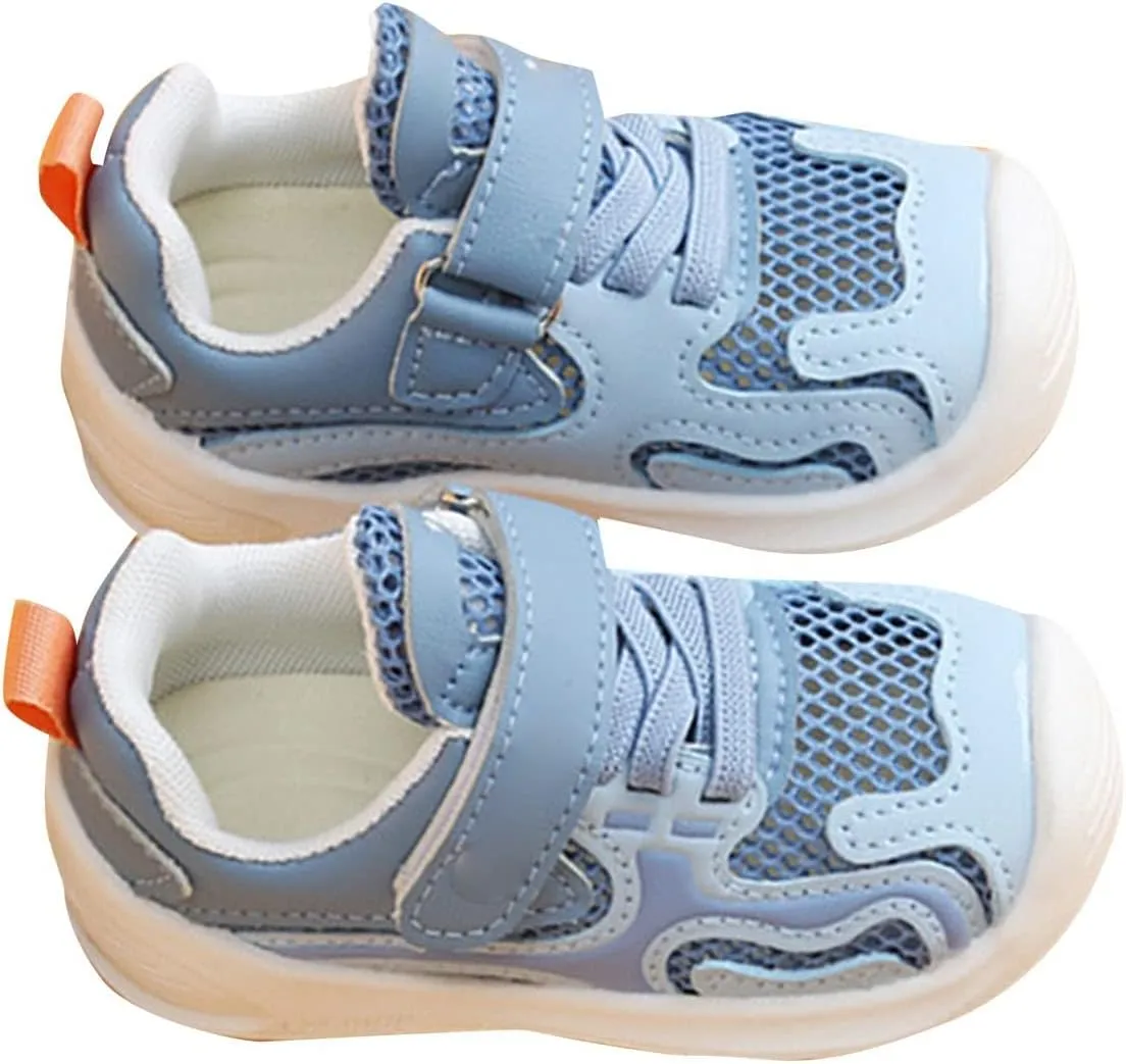 Toddler Boys Mesh Sneaker Ankle Hook and Loops Non Slip First Walking Sport Shoes Comfy Breathable Baby Infant Shoes