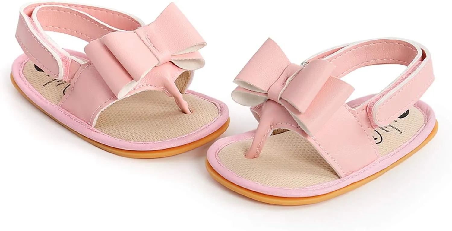 Toddler Comfortable Shoes Rubber Bow Shoes Walking Soft Flat Non-Slip Sole Baby Sandals Boys Girls Summer Baby