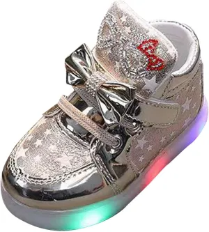 Toddler Flat Lights up Sneakers Gold Hook Loop Glitter First Walking Sport Shoes Baby Infant Newborn Slip On Casual Shoes