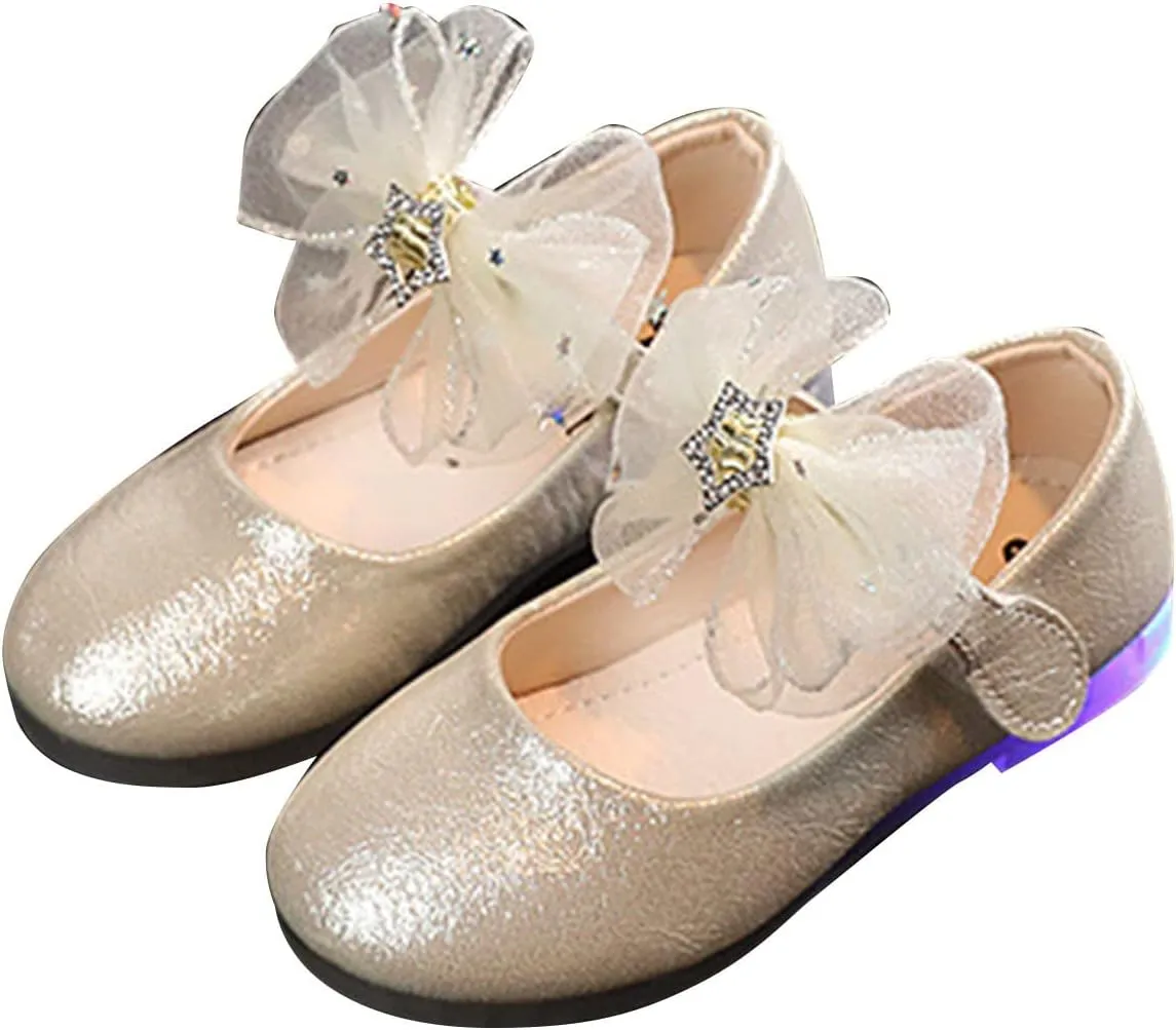 Toddler Girl Light Up Shoes Shoes for Girls Bow School Shoes Led Mary Jane Shoes Luminous Leather Shoes