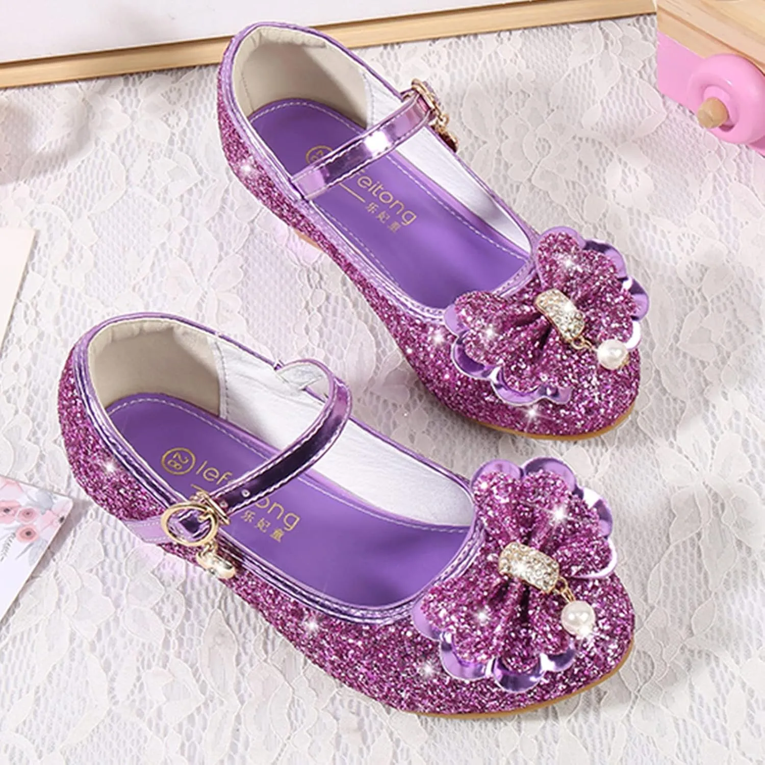 Toddler Girl Shoes,Little Kid Girls Dress Princess Shoes Sequins Bowknot Low Heels Party Dance Shoes 4-9 Years