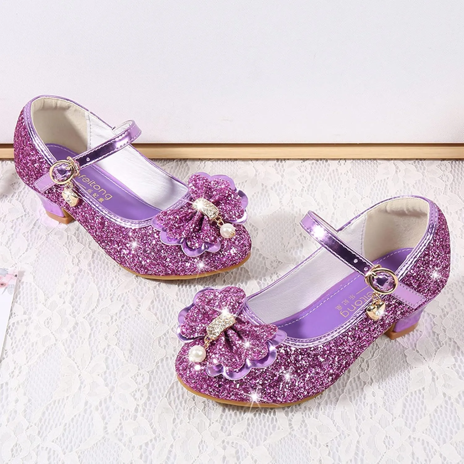 Toddler Girl Shoes,Little Kid Girls Dress Princess Shoes Sequins Bowknot Low Heels Party Dance Shoes 4-9 Years