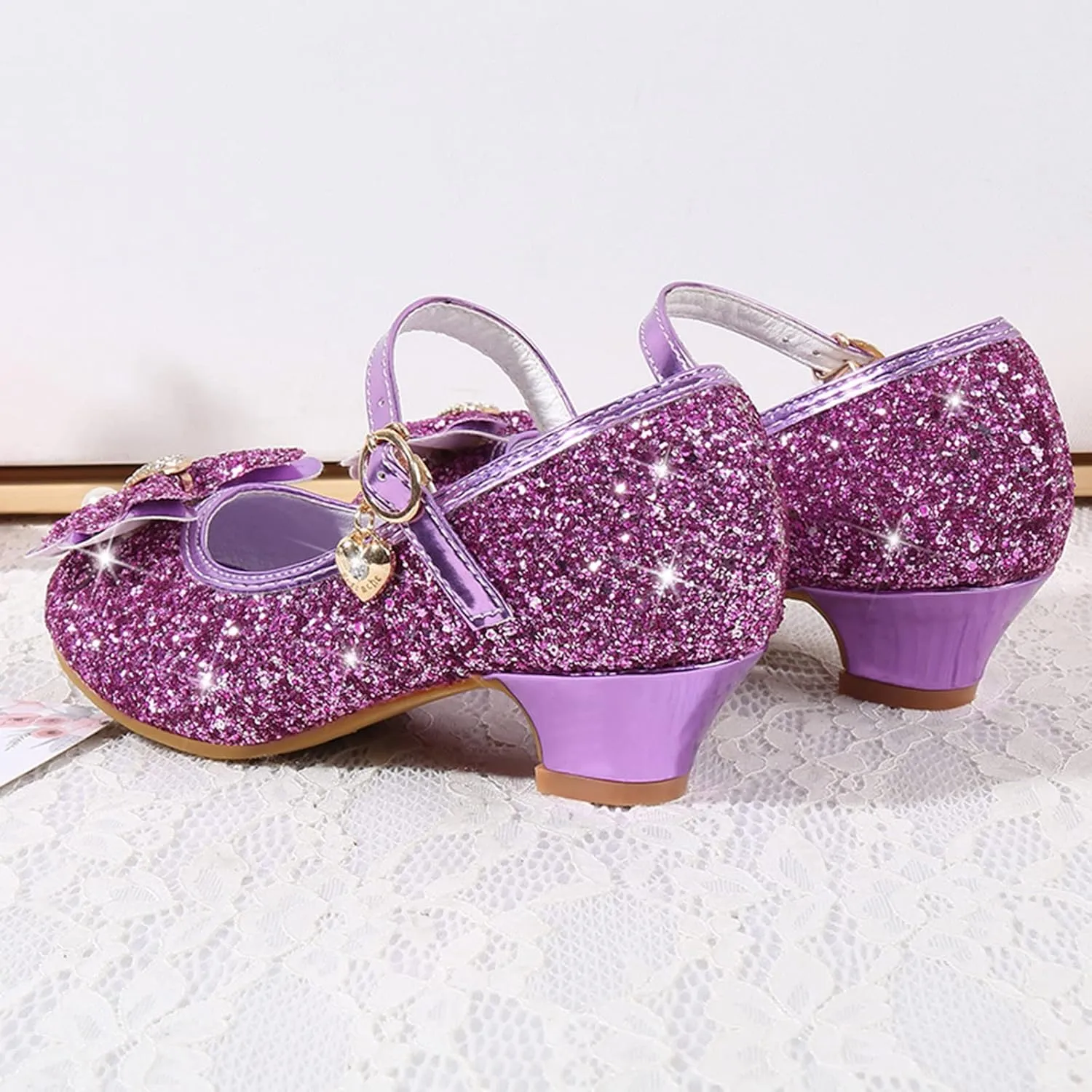 Toddler Girl Shoes,Little Kid Girls Dress Princess Shoes Sequins Bowknot Low Heels Party Dance Shoes 4-9 Years