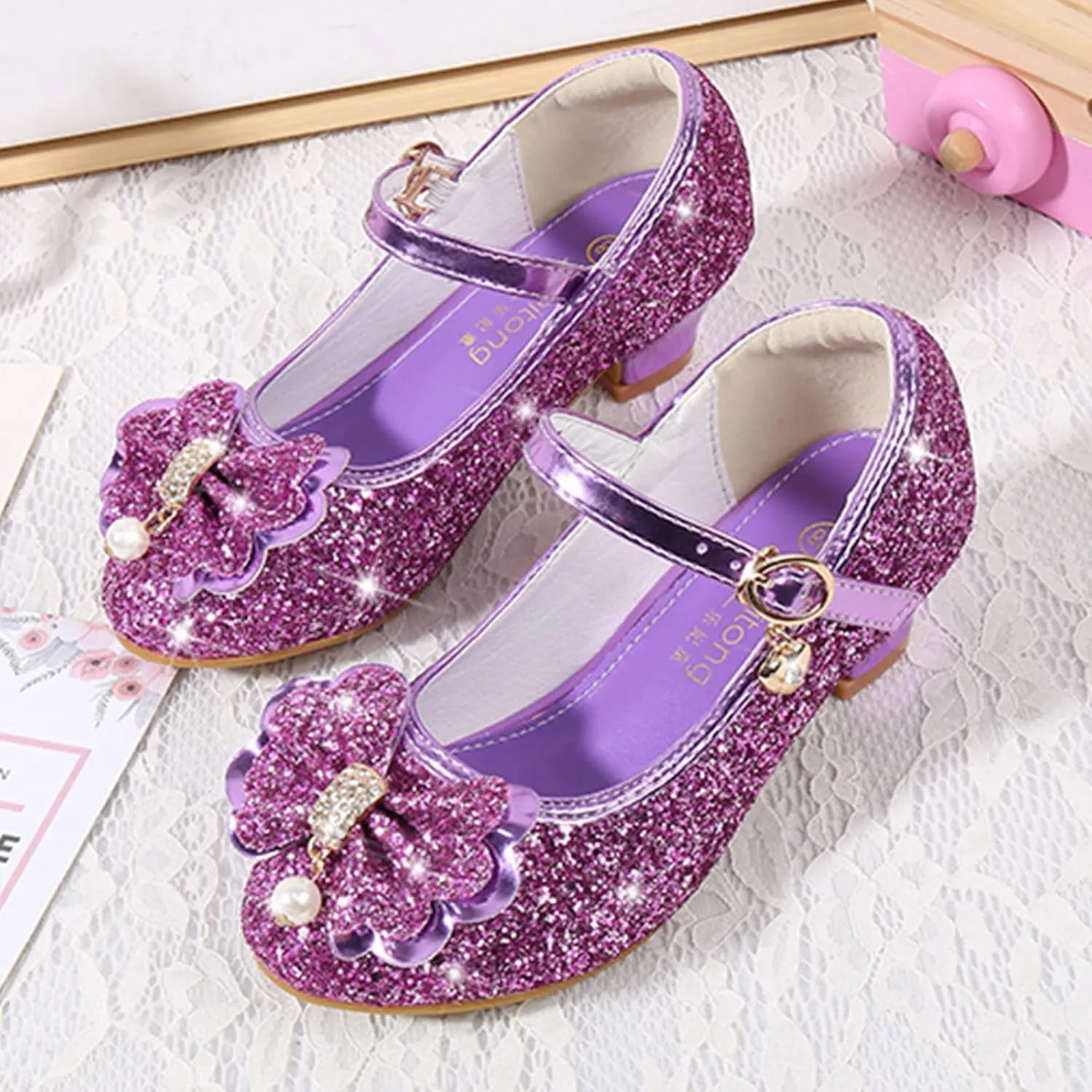 Toddler Girl Shoes,Little Kid Girls Dress Princess Shoes Sequins Bowknot Low Heels Party Dance Shoes 4-9 Years