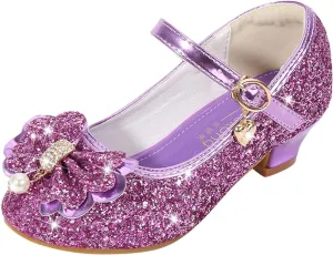 Toddler Girl Shoes,Little Kid Girls Dress Princess Shoes Sequins Bowknot Low Heels Party Dance Shoes 4-9 Years