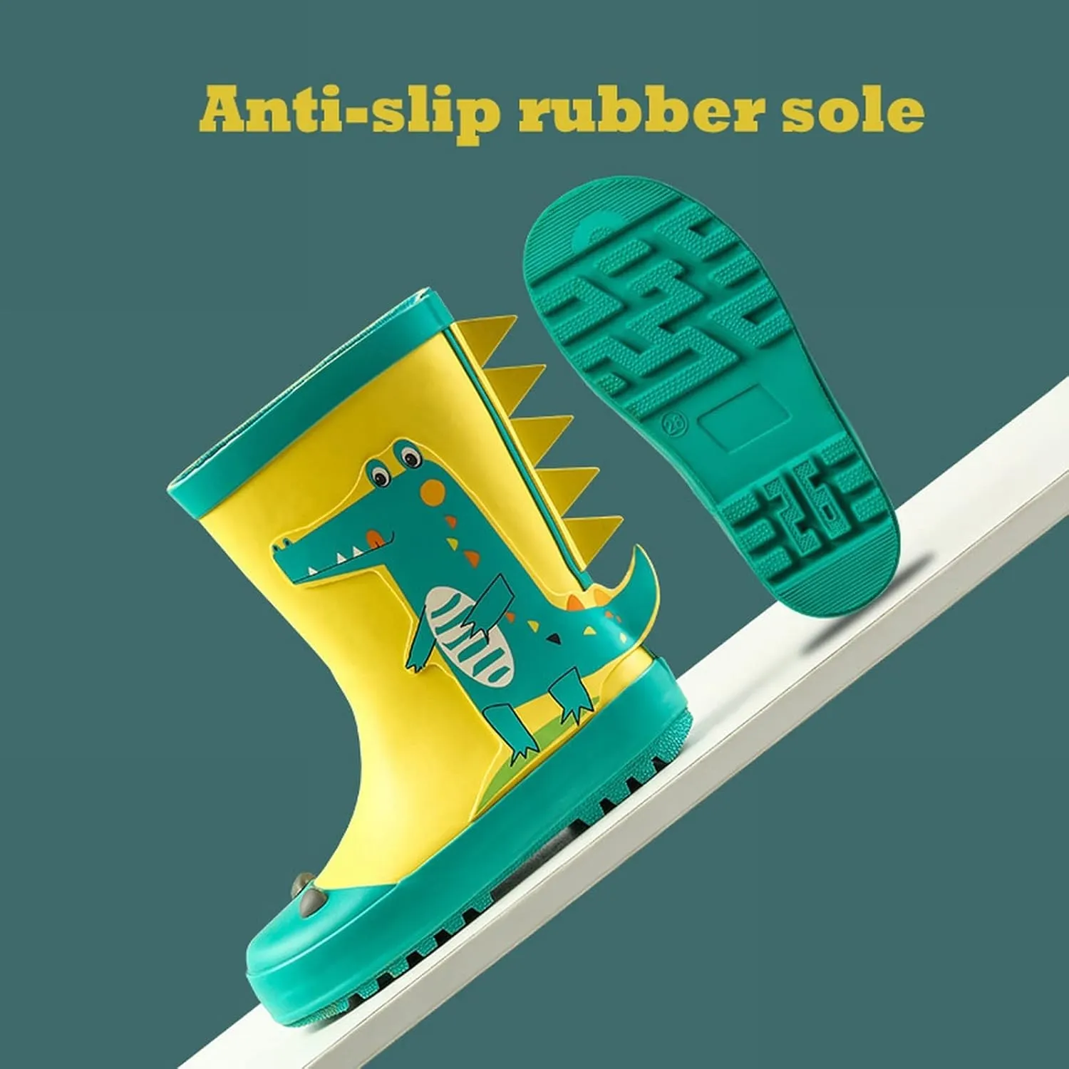 Toddler Kids Reflective Stripes Rain Boots Waterproo Rubber Boots In 3D Dinosaur Patterns For Boys Girls Rubber Boots
