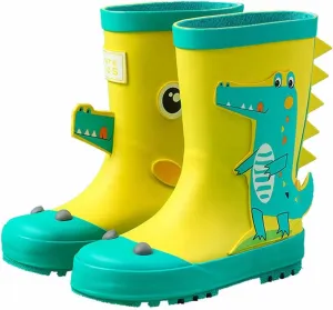 Toddler Kids Reflective Stripes Rain Boots Waterproo Rubber Boots In 3D Dinosaur Patterns For Boys Girls Rubber Boots