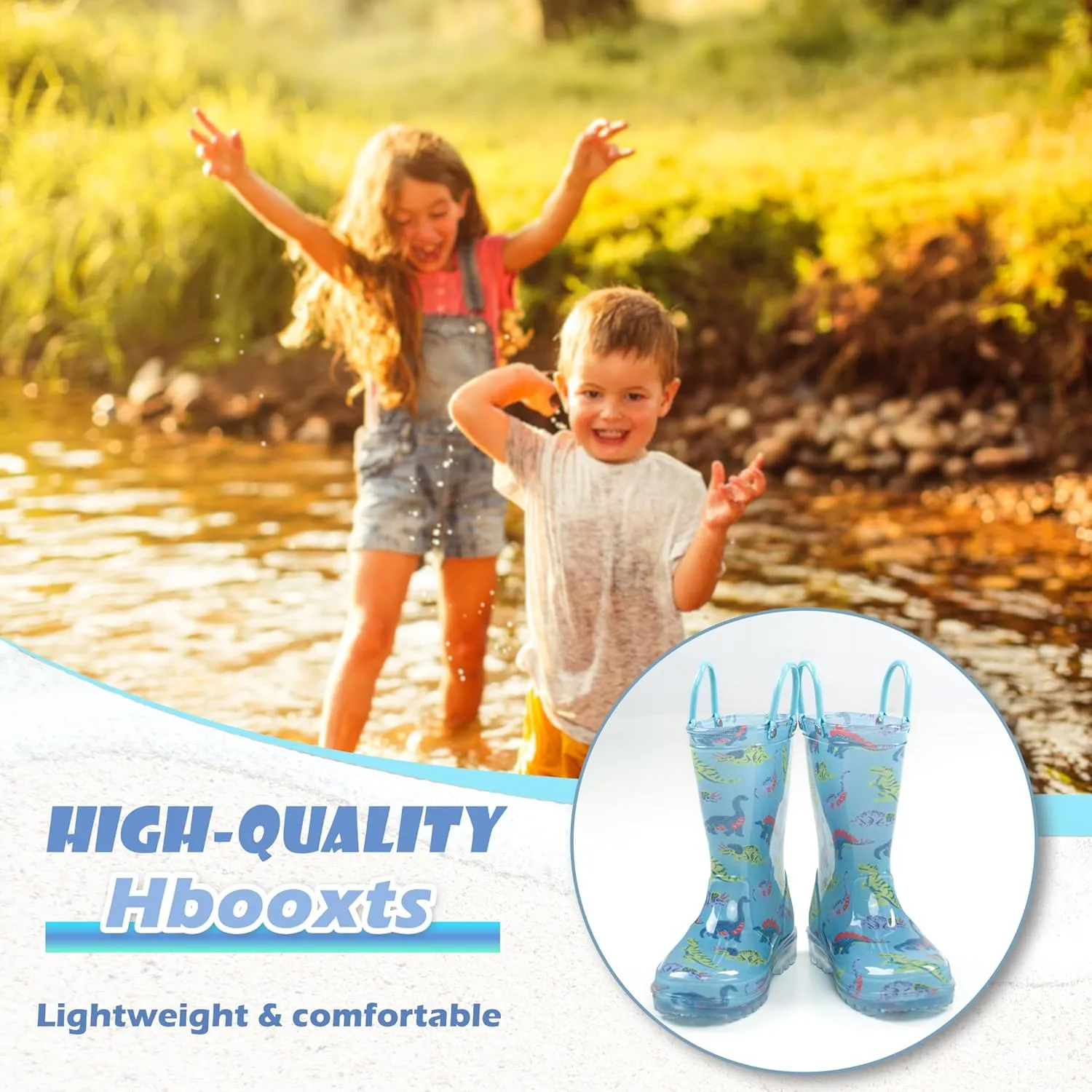 Toddler Light Up Rain Boots for Girls Boys Waterproof Rain Boots with Handles Outdoors Kid Rain Boots