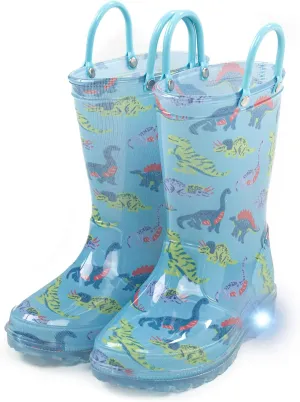 Toddler Light Up Rain Boots for Girls Boys Waterproof Rain Boots with Handles Outdoors Kid Rain Boots