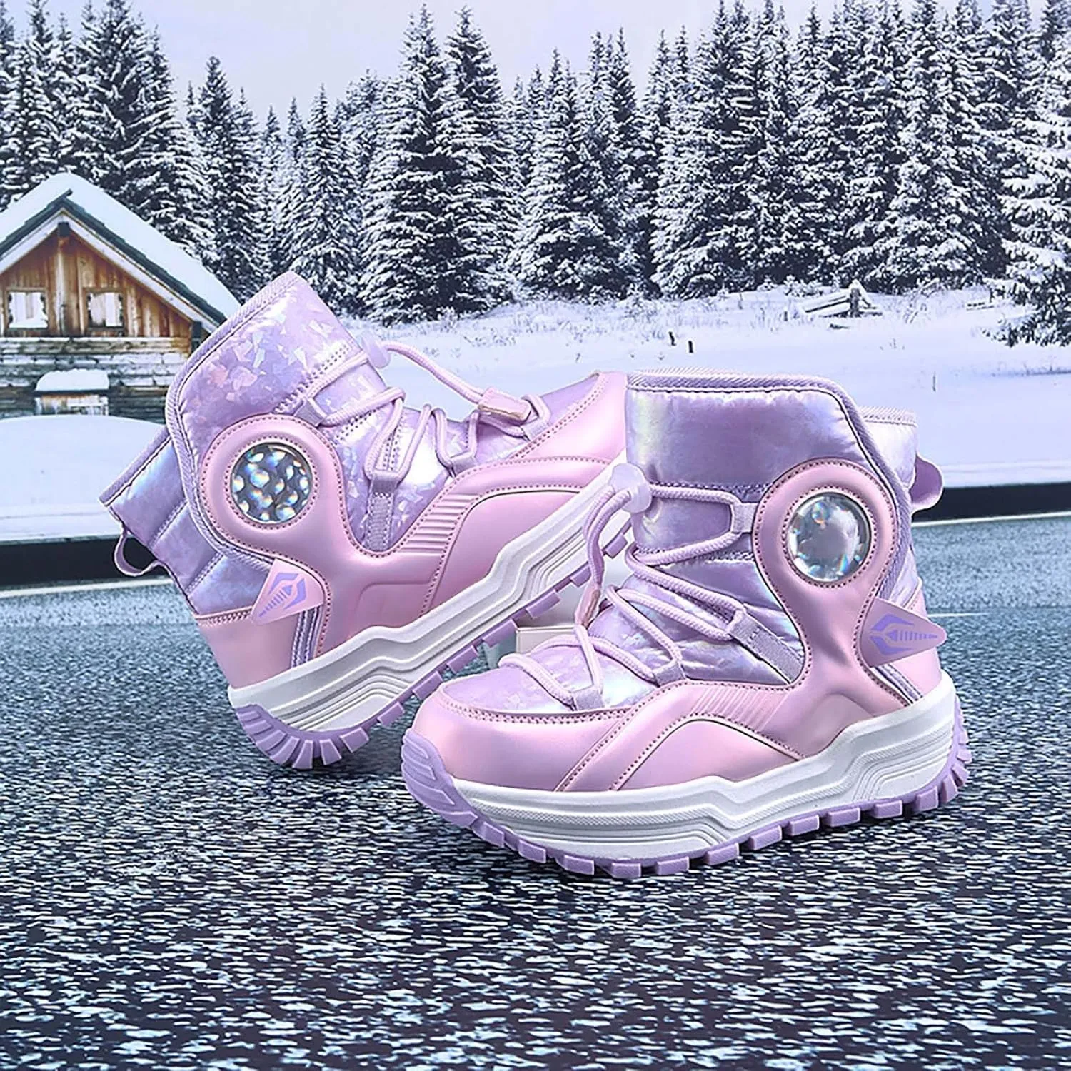Toddler Snow Boots Fuzzy Faux Fur Lining Cold Weather Warm Bootie Shoes Cozy Non-Slip Outdoor Rubber Thick Sole