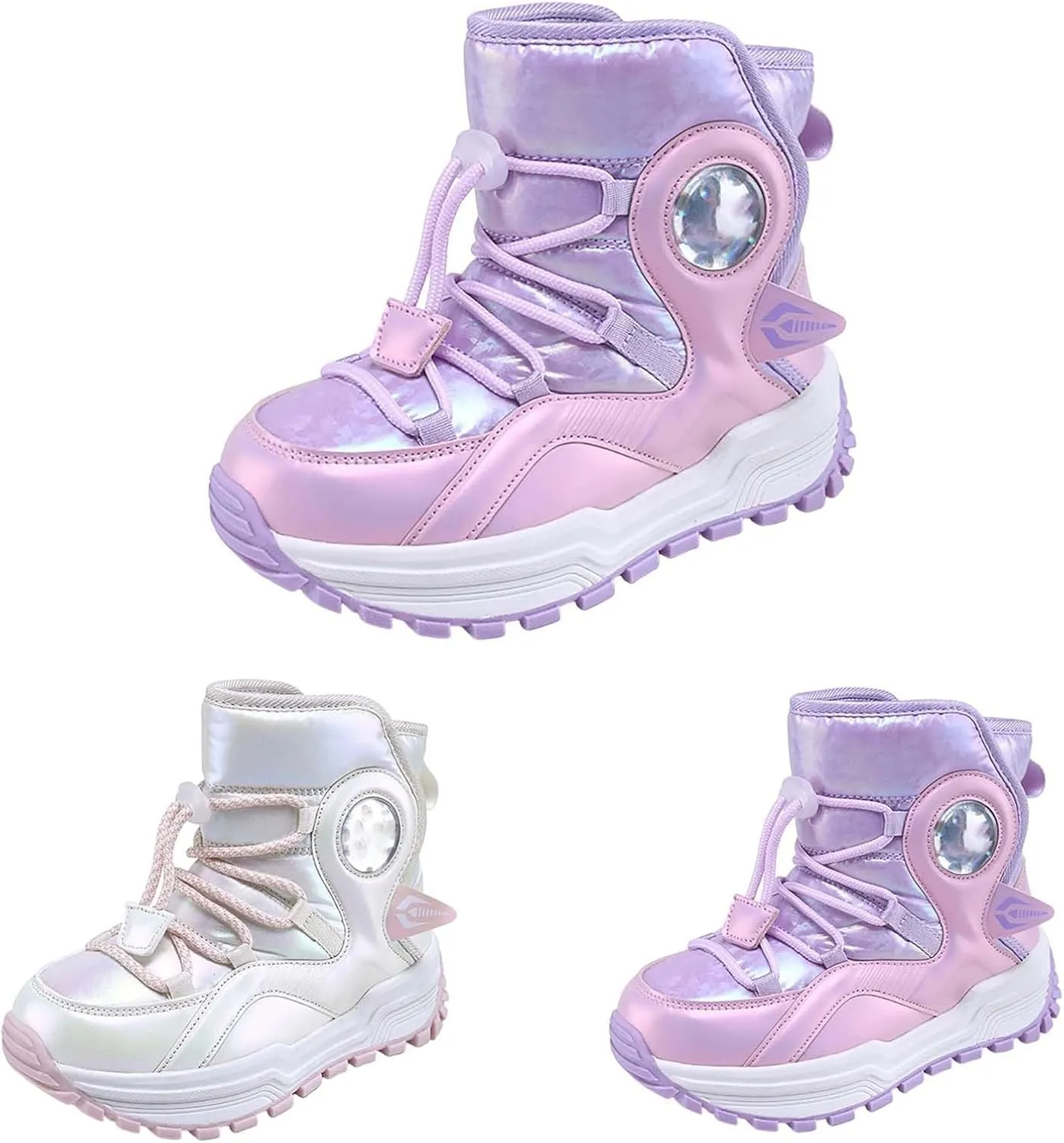 Toddler Snow Boots Fuzzy Faux Fur Lining Cold Weather Warm Bootie Shoes Cozy Non-Slip Outdoor Rubber Thick Sole