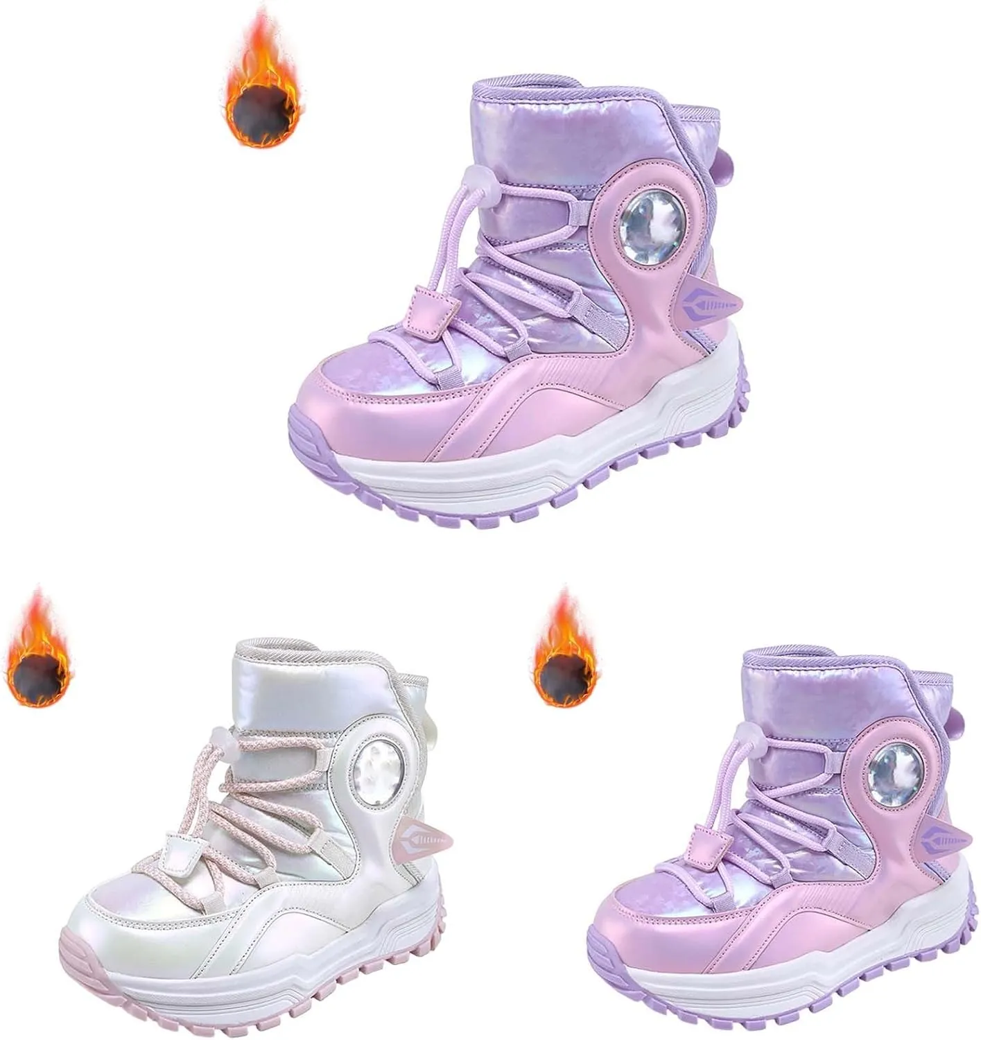 Toddler Snow Boots Fuzzy Faux Fur Lining Cold Weather Warm Bootie Shoes Cozy Non-Slip Outdoor Rubber Thick Sole