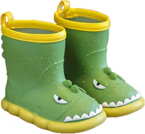 Toddler Waterproof Rain Boots Kids Rubber Boots Cute 3D Dinosaur Pull on Rainboots Boys Girls Water Shoes