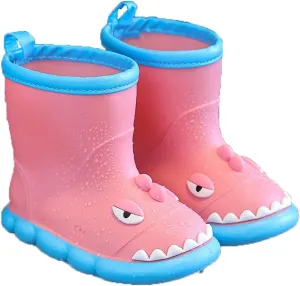 Toddler Waterproof Rain Boots Kids Rubber Boots Cute 3D Dinosaur Pull on Rainboots Boys Girls Water Shoes