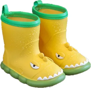 Toddler Waterproof Rain Boots Kids Rubber Boots Cute 3D Dinosaur Pull on Rainboots Boys Girls Water Shoes