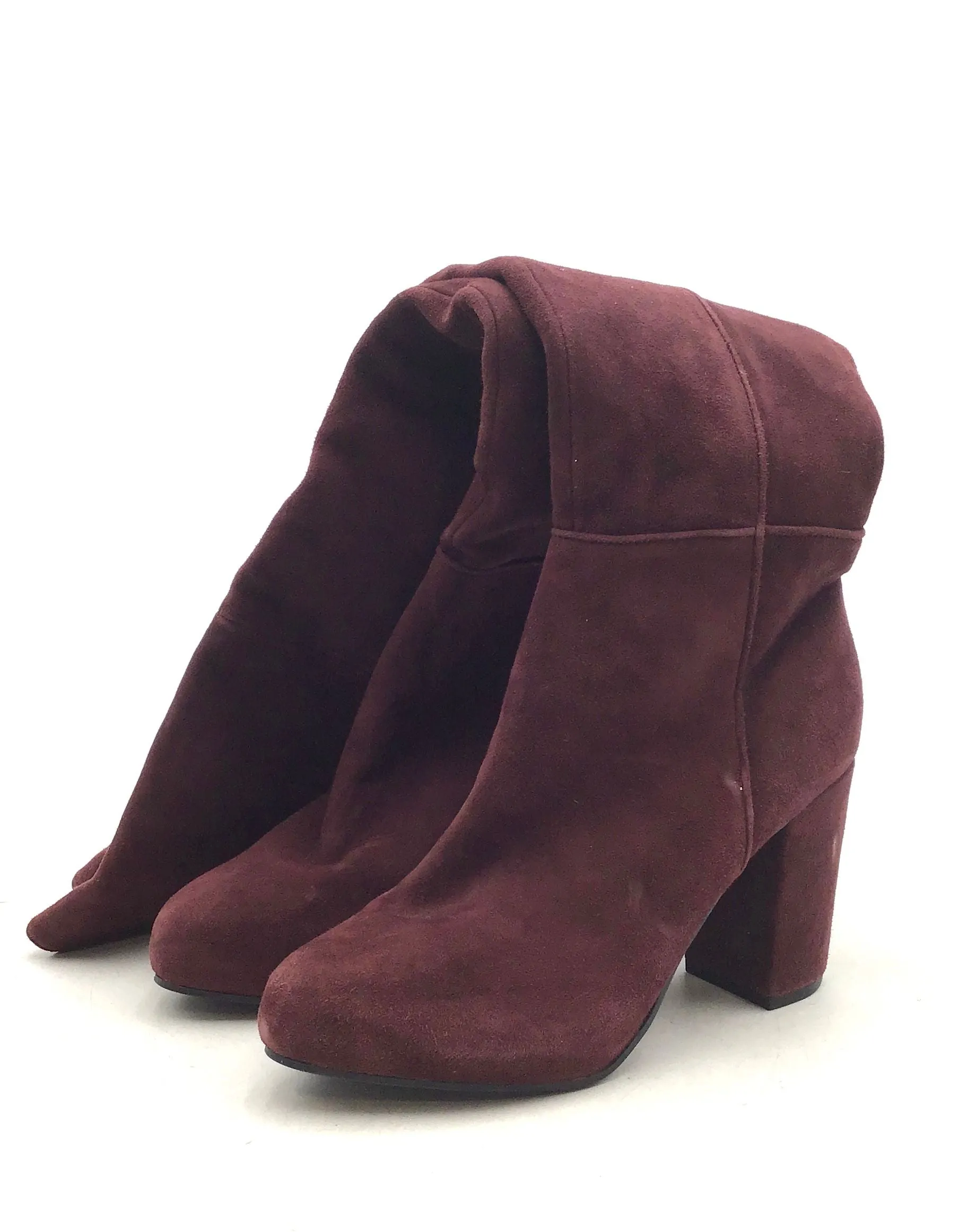 Topshop Women's Brown Round Toe Over The Knee Block Heel Fashion Boots- Size 7.5