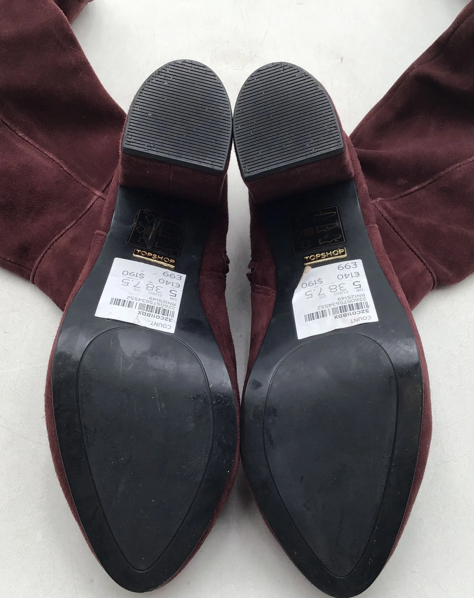 Topshop Women's Brown Round Toe Over The Knee Block Heel Fashion Boots- Size 7.5