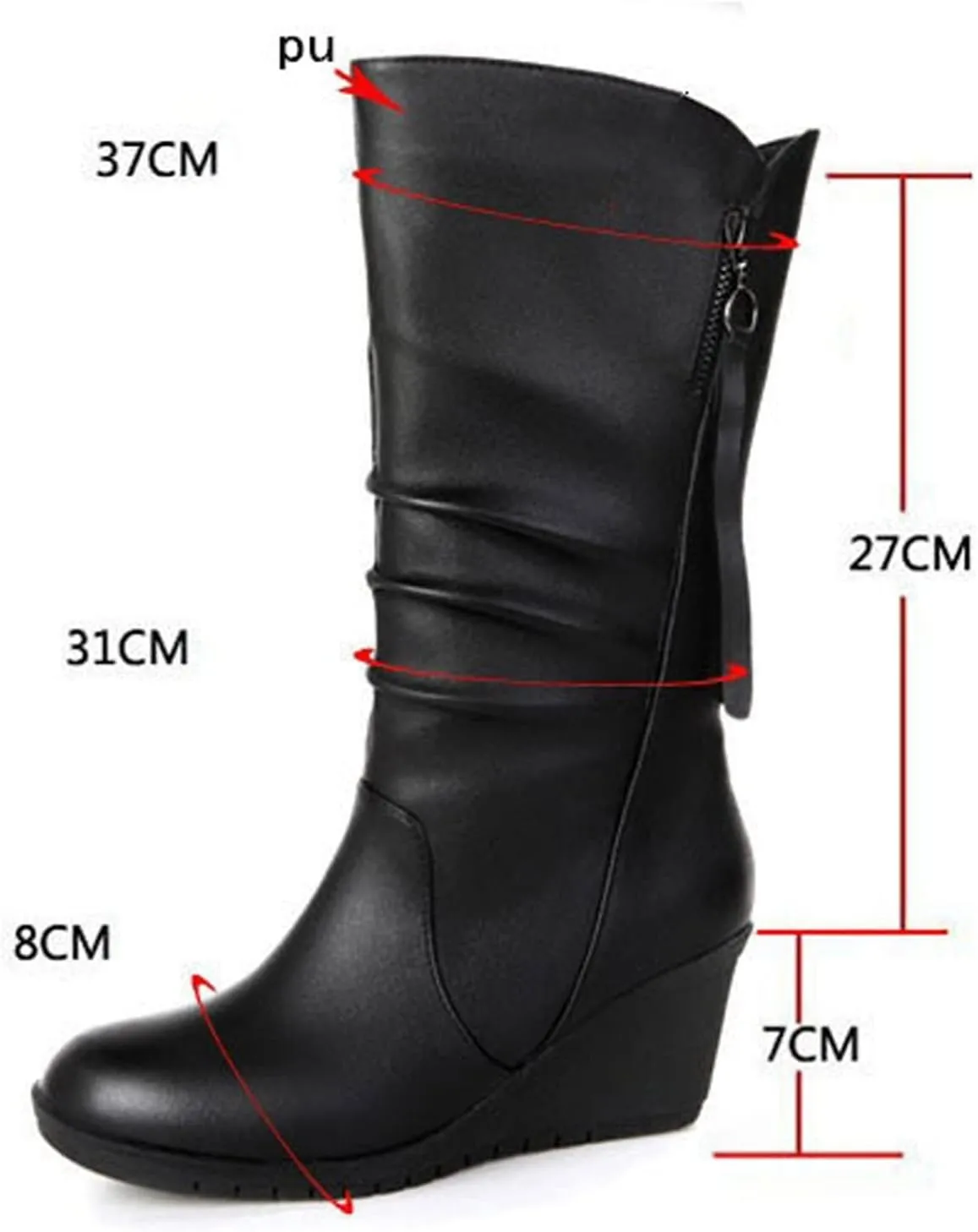 Wedge Booties for Women Wide Width,Plush Warm Snow Boots Round Toe Riding Boots with Zipper Comfy Faux Leather Boots