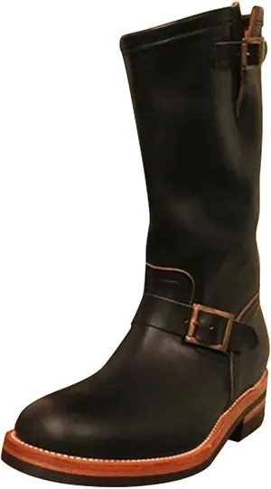Western Boots For Men With Strap Round Toe Pull On Winter Boots For Men Mid-Calf Men Chunky Blocked