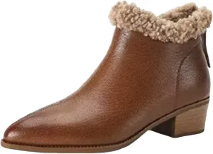 Winter Ankle Bootie for Womens High Chunky Heels Ladies Waterproof Cozy Pointed Toe Western Short Boots