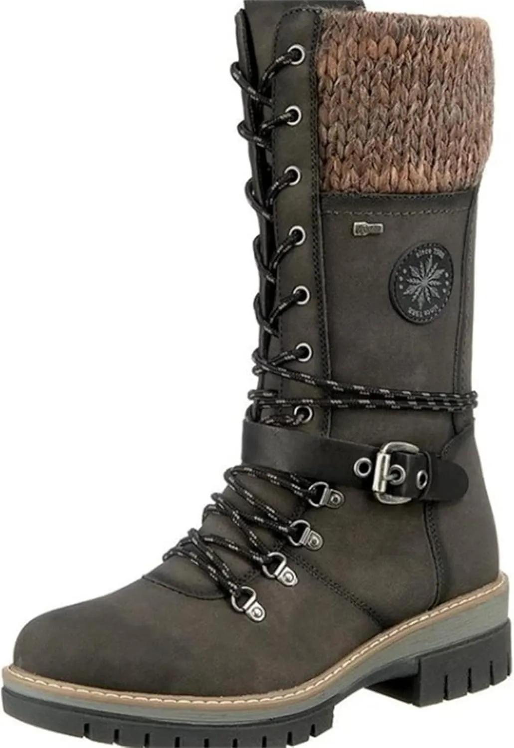 Winter Boots For Women Fashion 2022 Lace up Mid Calf Military Combat Boots Side Zipper Low Heel Platform Walking Shoes