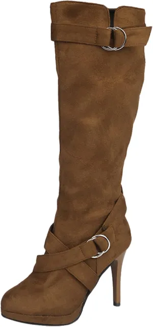 Winter Boots For Women High Heel Knee High Boots Side Zipper Suede Pointed Thigh High Boots Tall Long Boots