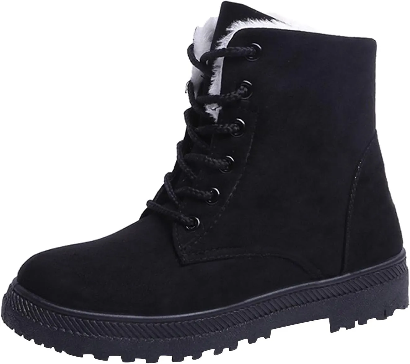 Winter Boots for Women Wide Width,Warm Fur Lined Snow Boots Casual Lace Up Ankle Boots Platform Round ToeFlat Boots