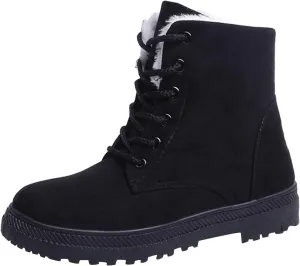 Winter Boots for Women Wide Width,Warm Fur Lined Snow Boots Casual Lace Up Ankle Boots Platform Round ToeFlat Boots