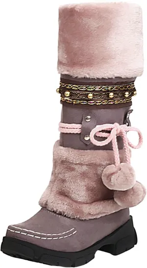 Women Snow Boots, Mid Calf Warm Insulated Faux Fur Lined Waterproof Lace Up Snow Boots Warm Fur Lined Winter Water-Resistan Ankle Booties Zipper Anti-Slip Boots