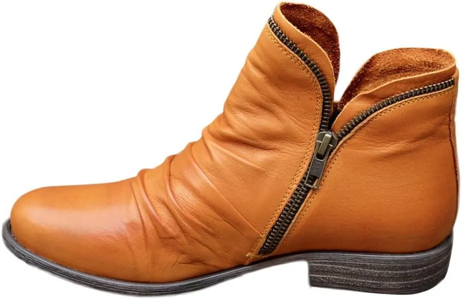 Womens Ankle Boots Low Heel,Dress Shoes for Women Fashion V Cutout Winter Boots Chunky Heel Women's Cowboy Boots