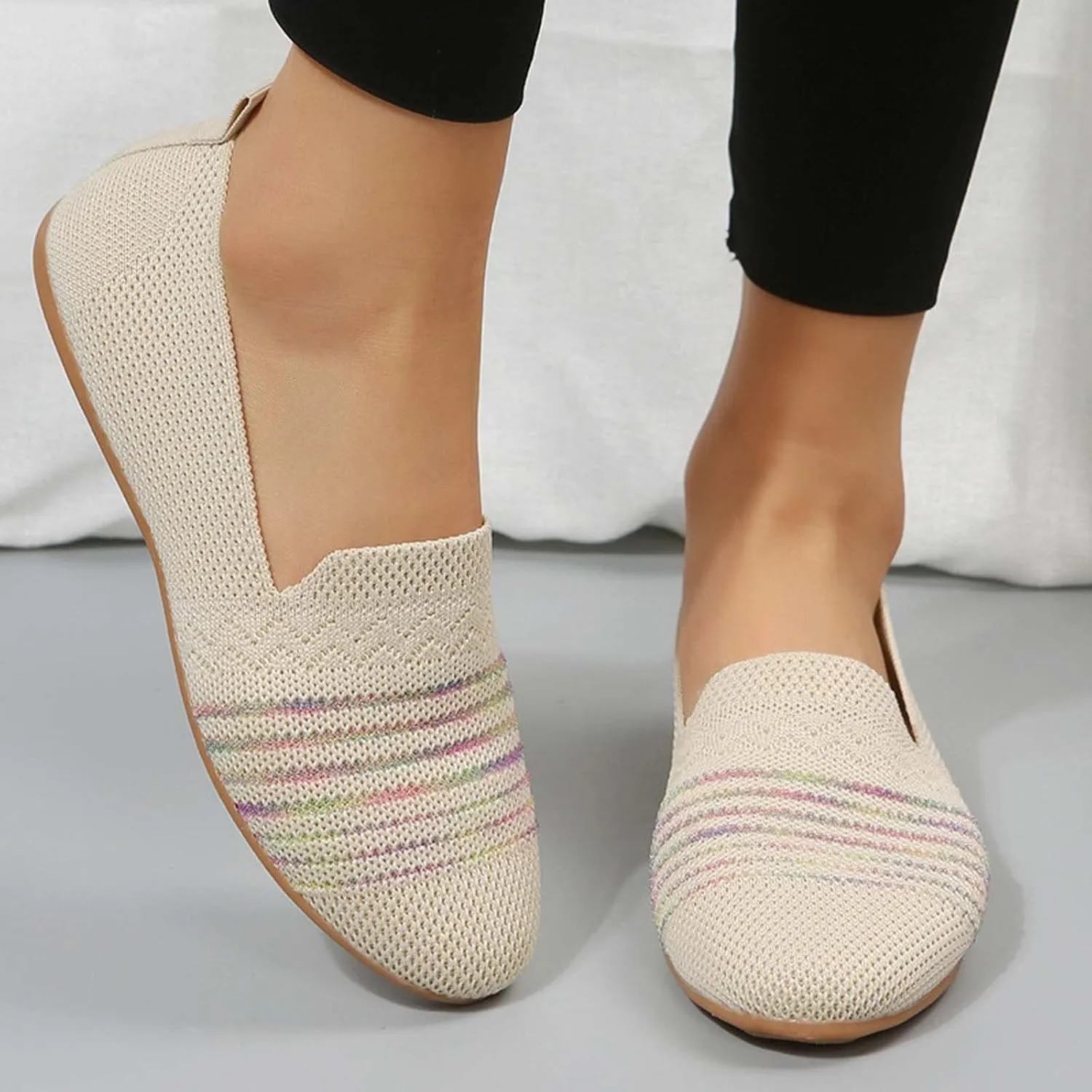 Women’s Ballet Flat Shoes Dress Shoe Summer Knit Round Toe Slip On Ballerina Walking Flats Sandals for Woman Low Wedge Casual