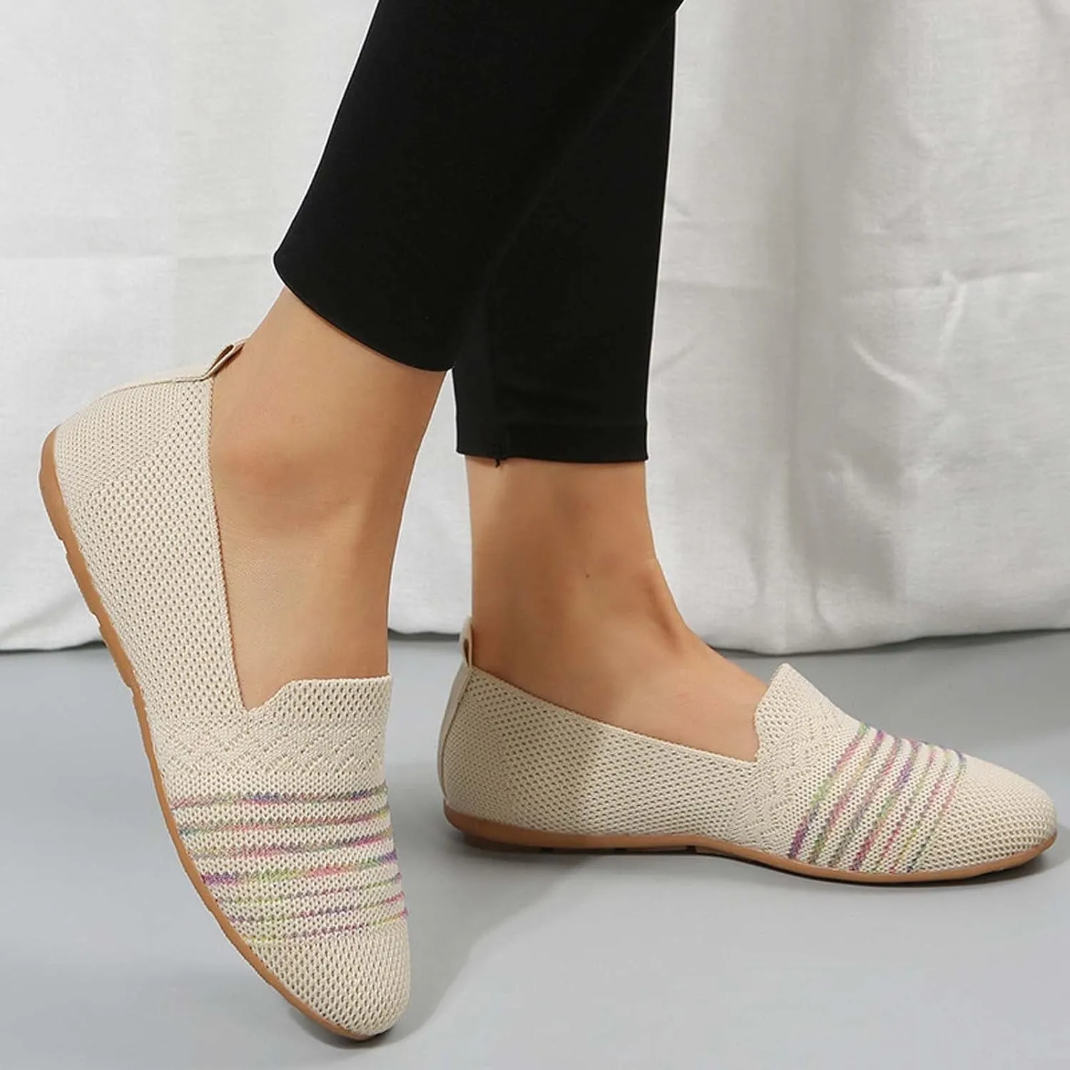 Women’s Ballet Flat Shoes Dress Shoe Summer Knit Round Toe Slip On Ballerina Walking Flats Sandals for Woman Low Wedge Casual