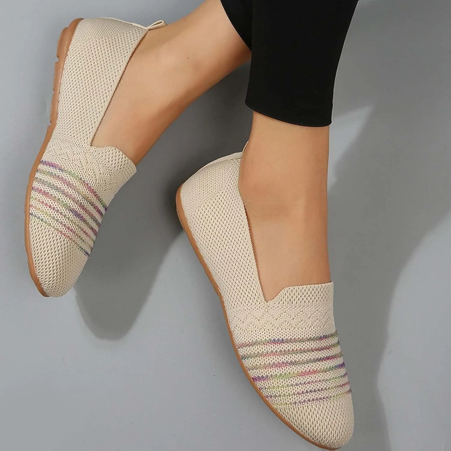 Women’s Ballet Flat Shoes Dress Shoe Summer Knit Round Toe Slip On Ballerina Walking Flats Sandals for Woman Low Wedge Casual
