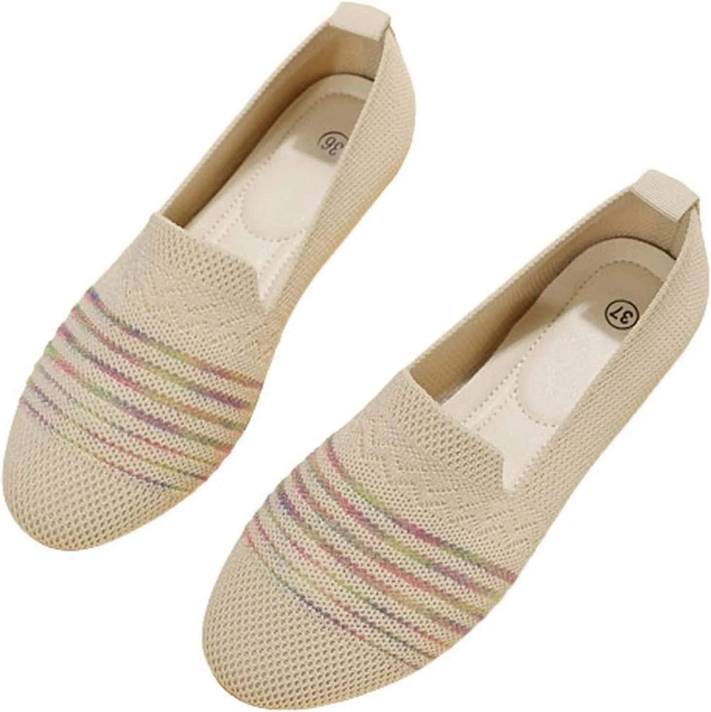 Women’s Ballet Flat Shoes Dress Shoe Summer Knit Round Toe Slip On Ballerina Walking Flats Sandals for Woman Low Wedge Casual
