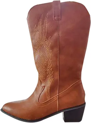 Womens Boots Fashion Pattern PU Leather Slip On Outdoor Boots for Women Chunky Heel Winter Boots for Women
