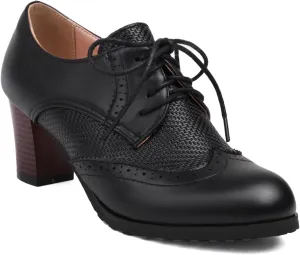Women's Brogues Lace up Oxford Western Shoes Closed Pointed Toe Classic Party Comfortable Business Oxfords Chunky Dating Wedding Vintage Wingtip High Block Heeled All Weather Heels