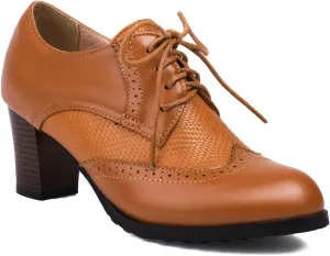 Women's Brogues Lace up Oxford Western Shoes Closed Pointed Toe Classic Party Comfortable Business Oxfords Chunky Dating Wedding Vintage Wingtip High Block Heeled All Weather Heels