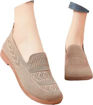Women's Casual Slip On Shoes Breathable Mesh Round Toe Flat Comfortable Walking Shoes for Daily Wear Spring