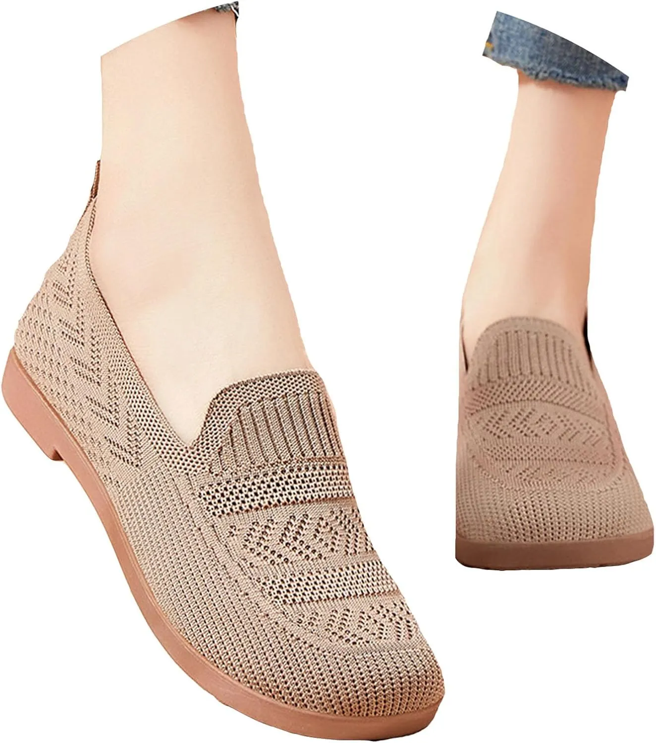 Women's Casual Slip On Shoes Breathable Mesh Round Toe Flat Comfortable Walking Shoes for Daily Wear Spring