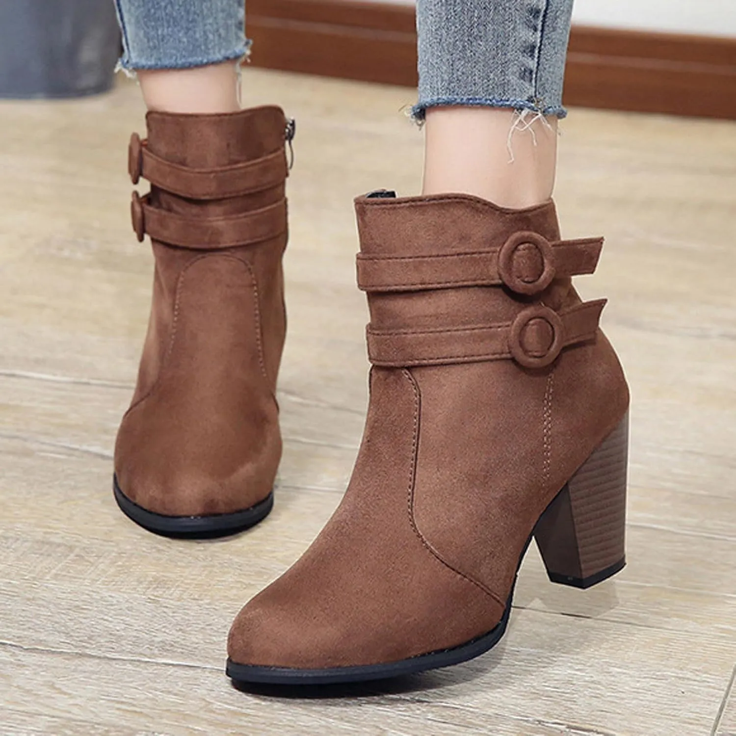 Women's Chunky High Heel Ankle Boots Fashion Pointed Toe Zipper Booties Evening Party Dress Short Boots