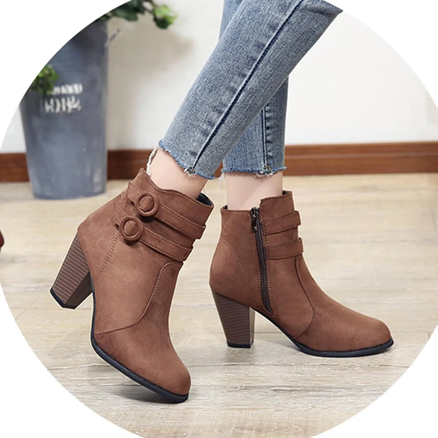 Women's Chunky High Heel Ankle Boots Fashion Pointed Toe Zipper Booties Evening Party Dress Short Boots