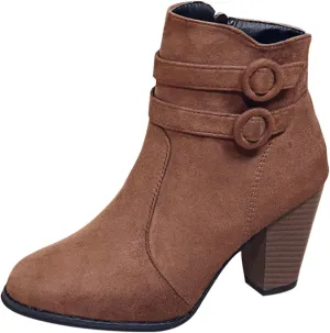Women's Chunky High Heel Ankle Boots Fashion Pointed Toe Zipper Booties Evening Party Dress Short Boots