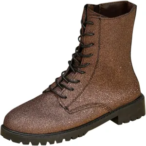Women's Combat Boots Lace Up Ankle Booties with Lug Sole Side Zipper Round Toe Military Boots Slip on Fall Heeled Short Boots Shoes Glitter Chunky Heel Sparkly Ankle Boots for Bride Wedding