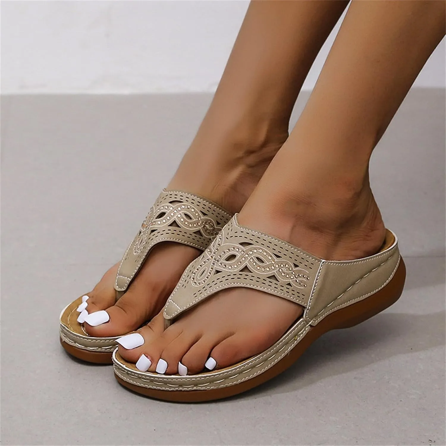Womens Comfortable Orthopedic Sandals with Arch Support Walking Shoes Adjustable Thick Sole Summer Beach Casual Outdoor Slides Plantar Fasciitis Relief Footwear