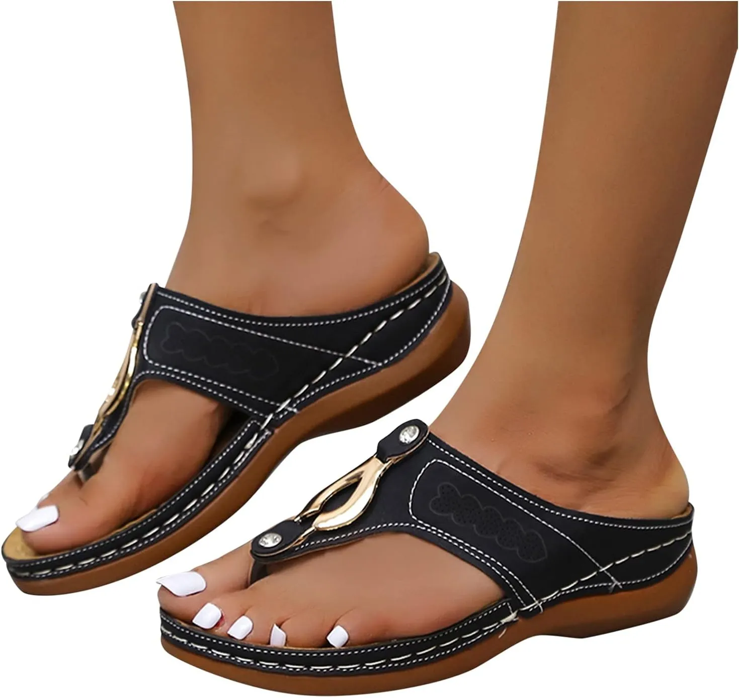 Womens Comfy Wedge Orthopedic Sandals Summer Platform Orthopedic Womens Slippers with Arch Support Plantar Fasciitis Black Ladies Sandals Orthopedic Women's Black Flat Sandals Sandals for Women 2025